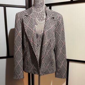 Premise Black and White Plaid Blazer with Red Highlights
